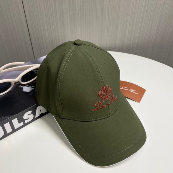 👒🎩Loro Piana Green With Brown Logo Embroidered Baseball Cap - Picture 7 of 9